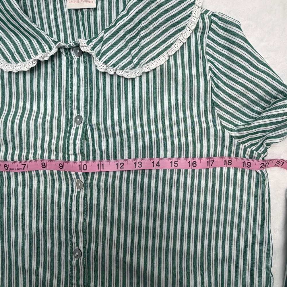 Rachel Ashwell Green & White Striped Pajama Set Sz S Cottagecore 100% Cotton - Picture 14 of 16